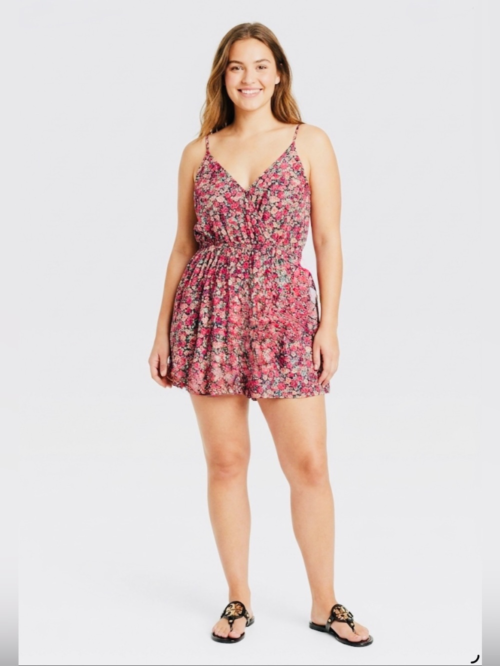 Wild Fable Floral Romper XXL Smocked Back Side Pockets Sleeveless Cottagecore